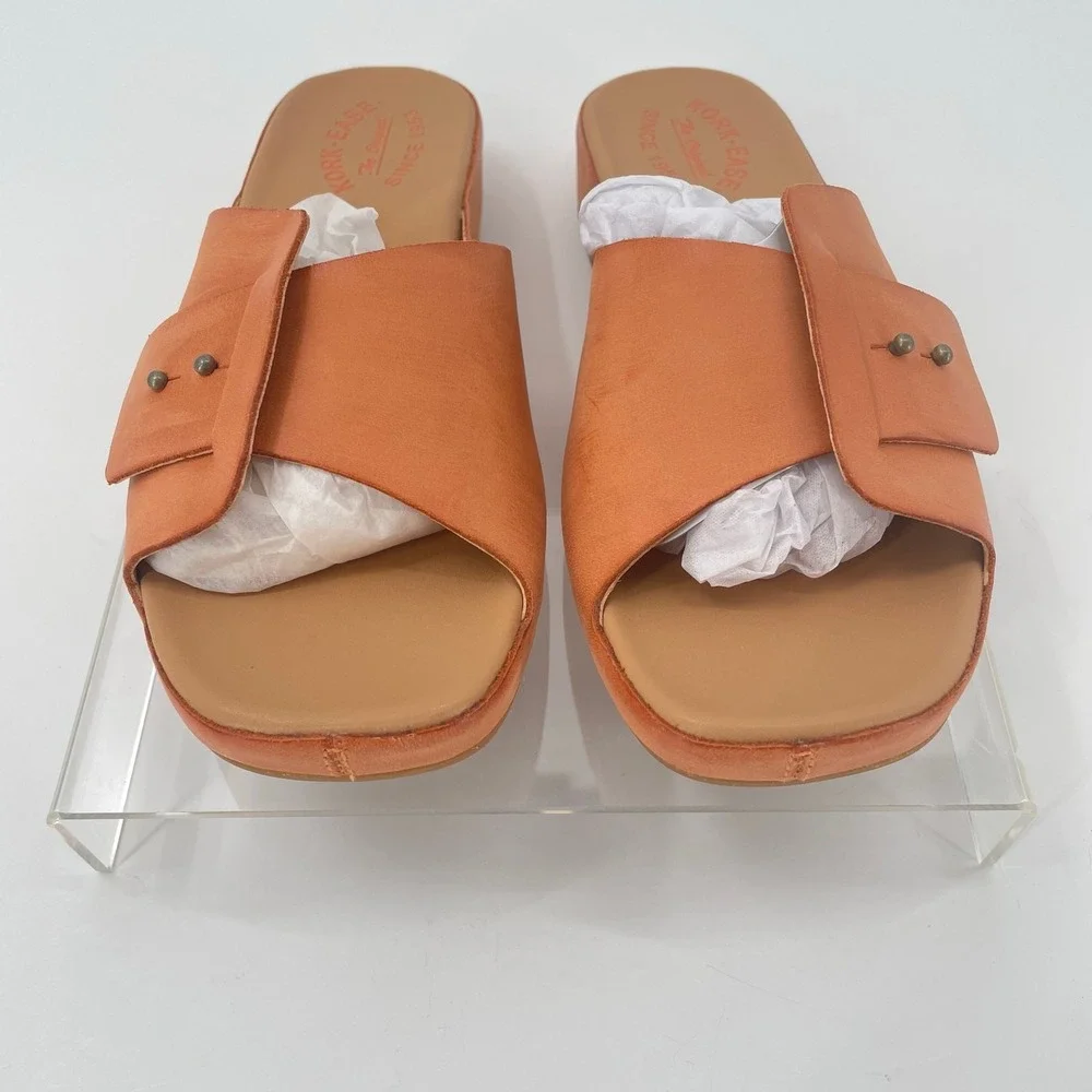Kork-Ease Womens Mesa Slide Sandals 7M Orange Leather Wedge KE0023508 Studs - Picture 2 of 14